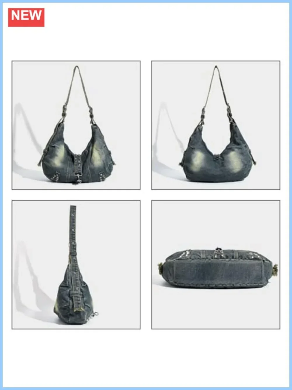 Denim Purse Soft Jean Handbag Crossbody Tote Hobo Shoulder Bag Y2K Zipper